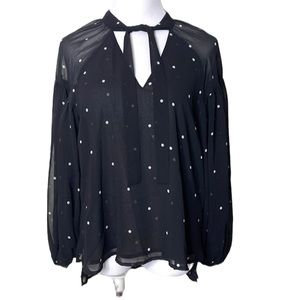 Halogen Black with White Dot Double Layer Sheer Top Size Small